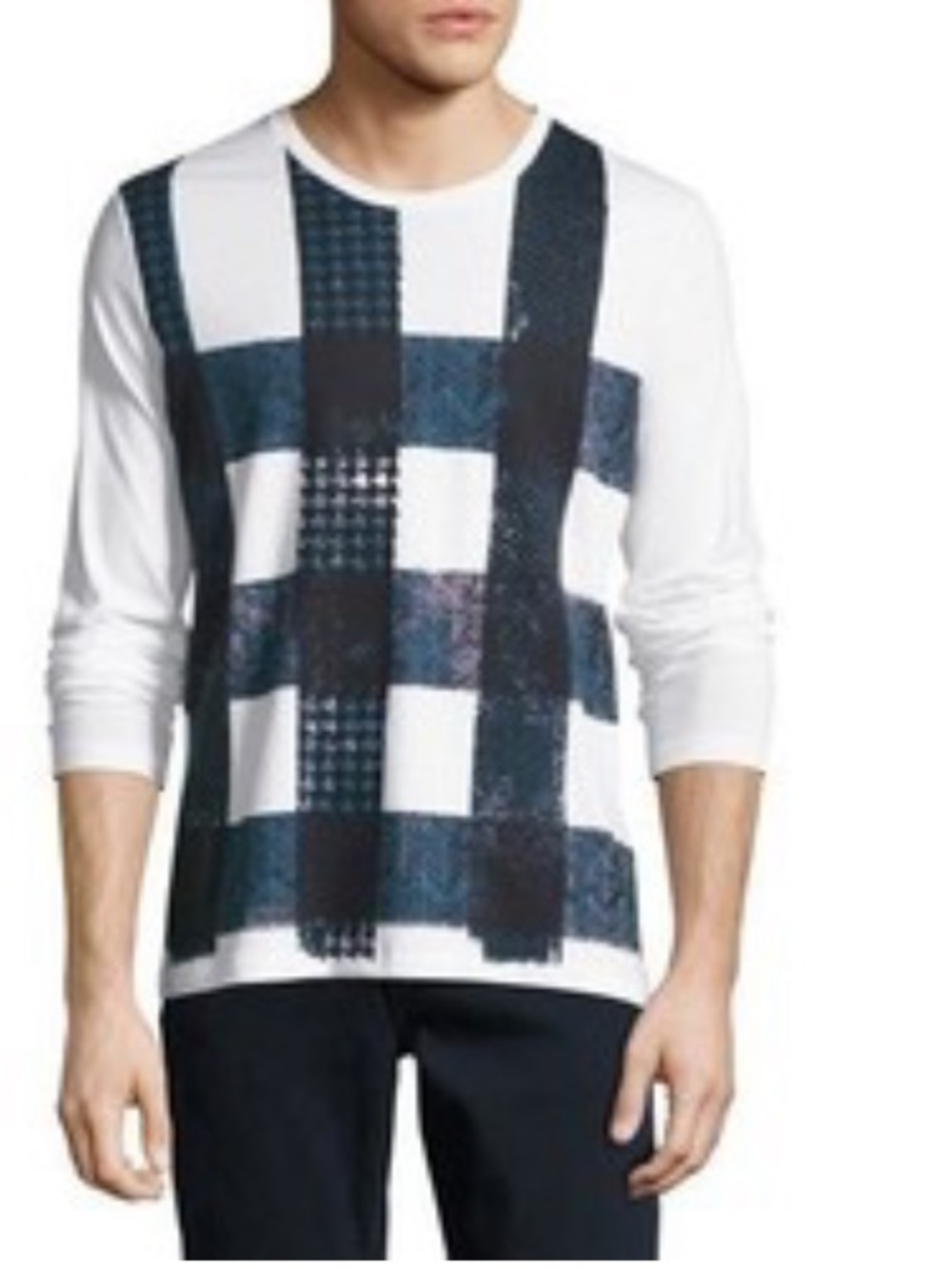 Burberry White Long-Sleeve Tee with Black Plaid Panel